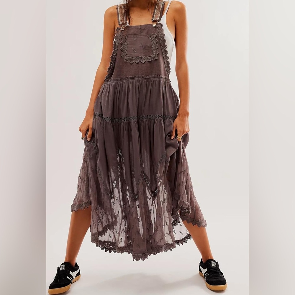 🤎Elegant Brown Women's Boho Lace Embroidered Midi Dress